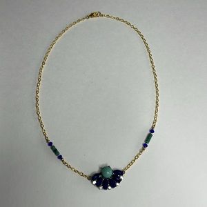 Handmade gold, turquoise & blue necklace. Adjustable up to 19”